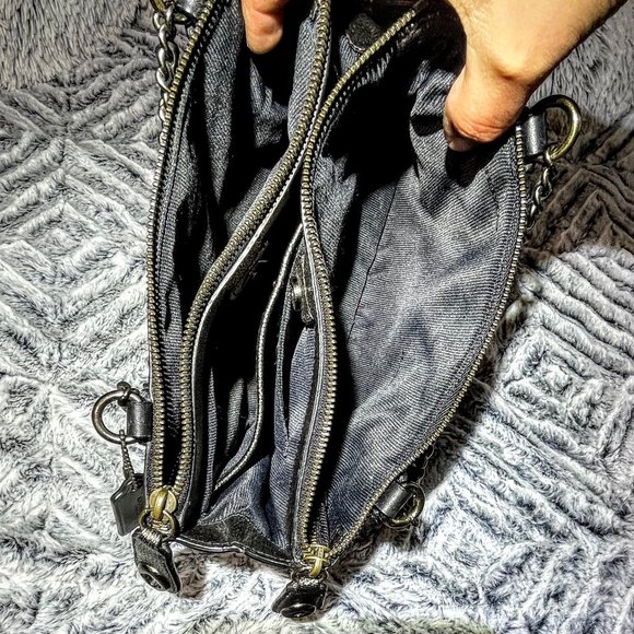 GUC - COACH MINI TURNLOCK BOROUGH BAG W/WOVEN CHAIN IN METALLIC LEATHER (33619) - Picture 11 of 13